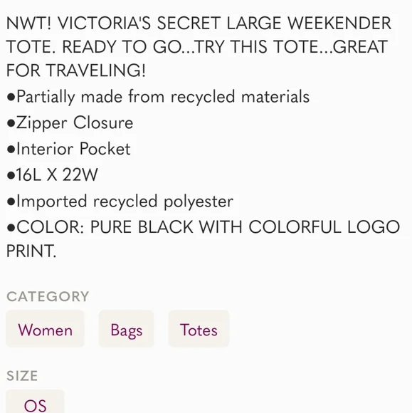 NWT! VICTORIA'S SECRET MULTI-COLORED BLACK LOGO TOTE - Picture 7 of 7